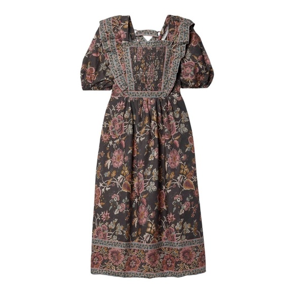 NWT SEA NEW YORK Tess Puff Sleeve Open Back Smocked Floral Midi Dress Size 4 - Picture 8 of 14